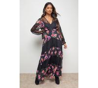Oasis Printed Lace Panel Detail V Neck Midaxi Dress In Floral floral 10