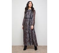 Oasis Printed Lace Trim Balloon Sleeve Midi Smock Dress multi 10