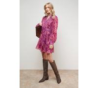 Oasis Printed Lace Trim Boho Shirt Mini Dress In Floral floral 16