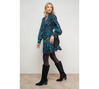 Oasis Printed Lace Trim Boho Shirt Mini Dress multi 16