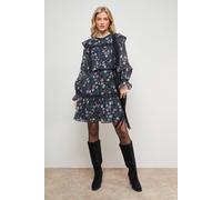 Oasis Printed Lace Trim Pleat Detail Mini Dress In Black black 18