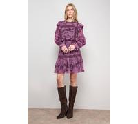 Oasis Women's Printed Lace Trim Pleat Detail Mini Dress in Dusty Pink | Size: 14 Oasis Dusty Pink 14