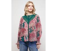 Oasis Women's Printed Lace Yoke Balloon Sleeve Boho Blouse | Size: 8 Oasis Multicolor 8