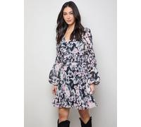 OASIS Printed Pleated Skirt Long Sleeve Mini Dress Mono 6