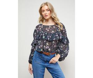 OASIS Printed Ruffle Yoke Balloon Sleeve Boho Blouse 12