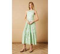 Oasis Printed Stud Embellished Trim Maxi Dress In Green green 16