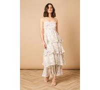Oasis Printed Tiered Halterneck Spaghetti Strap Maxi Dress In Ivory ivory 12