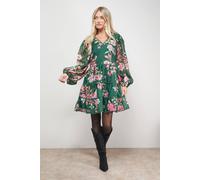 Oasis Printed Trim Detail V Neck Tiered Mini Dress multi