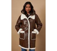 Oasis Pu Bonded Shearling Coat In Tan tan