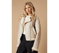 Oasis Pu Borg Detail Collared Zip Jacket In Ivory ivory XL