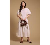 Oasis Puff Sleeve Cotton Midi Dress In Off White off white