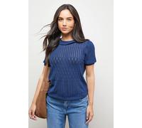 Oasis Puff Sleeve Ruffle Neck Short Sleeve Jumper In Denim-Blue denim-blue S