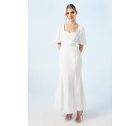 Puff Sleeve Satin Jacquard Wrap Waist Wedding Dress Oasis Ivory 10
