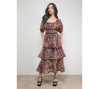Oasis Women's Puff Sleeve Tiered Midaxi Dress in Animal | Size: 10 Oasis Animal 10