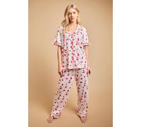 Oasis Red Hearts Short Sleeve Jersey Pyjama Set In White white