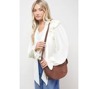 Oasis Relly Faux Suede Half Moon Crossbody Bag In Chocolate chocolate One Size