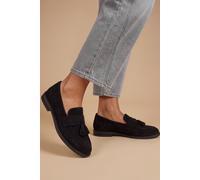 Oasis Women's Riley Faux Suede Tassel Detail Loafers in Natural Black | Size: 7