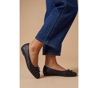 Oasis Women's Rosa Woven Faux Leather Bow Detail Ballet Flats in Black | Size: 7