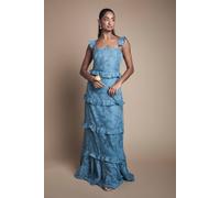 Oasis Rose Georgette Square Neck Bridesmaid Dress In Dusty Blue