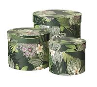 OASIS® Round Green Fauna Lined Hat Boxes - Leaf & ladybird Pattern Gift Storage Box with Lid - Set of 3