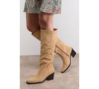 Oasis Ruby Faux Nubuck Leather Western High Block Knee Boot In Beige beige 5