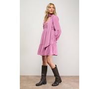 Oasis Women's Ruched Bow Tie Mini Dress With Stud Trim in Rose | Size: 12 Oasis Rose 12