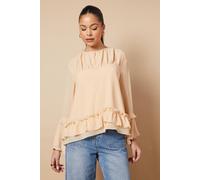 Oasis Women's Ruched Waist 3/4 Sleeve Blouse in Apricot | Size: 6 Oasis Apricot 6