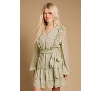 Oasis Ruffle Boho Mini Dress In Green green 14