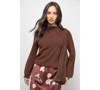Oasis Ruffle Cuff And Collar Jumper In Chocolate chocolate S