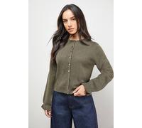 Oasis Ruffle Detail Cropped Cardigan In Khaki khaki S