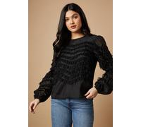 Oasis Ruffle Detail Long Sleeve Blouse In Black black 6