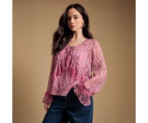 Oasis Ruffle Lace Blouse PINK SNAKE SIZE 10