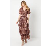 Oasis Ruffle Metallic Jacquard Tiered Midi Dress multi 8