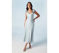 Oasis Ruffle Shoulder Detail Satin Bridesmaid Midi Dress In Light Blue light blue 10