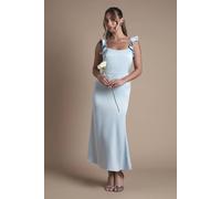 Oasis Ruffle Square Neck Satin Bridesmaid Midi Dress In Light Blue light blue 14