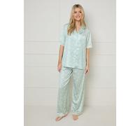OASIS Sage Bows Lace Trim Nightwear Trouser Set L