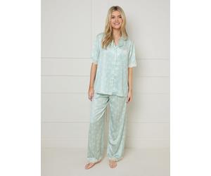 OASIS Sage Bows Lace Trim Nightwear Trouser Set L
