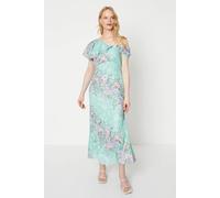 Oasis Sage Floral Asymmetric Frill Satin Burnout Maxi Dress sage 8