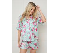 Oasis Sage Floral Satin Printed Short Nightwear Set sage M