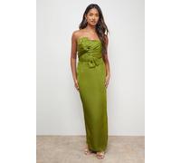 Oasis Satin Bow Front Bandeau Midi Dress In Olive olive 10