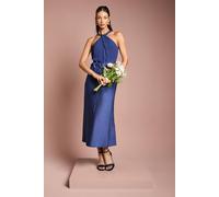 Oasis Satin Chiffon Mix Halterneck Bridesmaid Dress In Navy navy 12