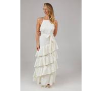 Oasis Satin Jacquard Ruffle Halter Neck Bridesmaid Dress In Champagne champagne 14