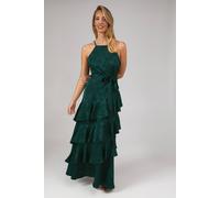 Oasis Satin Jacquard Ruffle Halter Neck Bridesmaid Dress In Emerald emerald 10