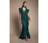 Oasis Satin Jacquard Ruffle Hem Midaxi Bridesmaid Dress In Emerald emerald 6