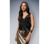 Oasis Satin Lace Detail V Neck Cami Top In Black black