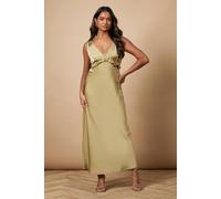 Oasis Satin Ruffle Bust Detail Maxi Dress In Sage sage 8