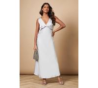 Oasis Satin Ruffle Bust Detail Maxi Dress In Silver silver 10