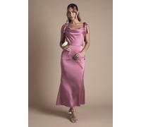 Oasis Satin Tie Shoulder Cowl Front Midi Bridesmaid Dress In Dark Mauve dark mauve 12