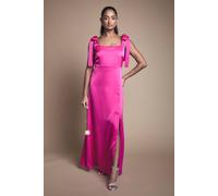 Oasis Women's by Coast Satin Tie Shoulder Midi Bridesmaid Dress in Bright Pink | Size: 16 Oasis Bright Pink 16