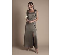 Oasis Satin Tie Shoulder Midi Bridesmaid Dress In Olive olive 10